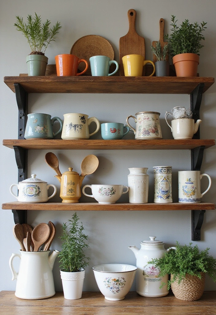 25 Creative Farmhouse Seasonal Shelf Decor Ideas (Get Inspired by #19!) - 15. Farmhouse Kitchen Charm