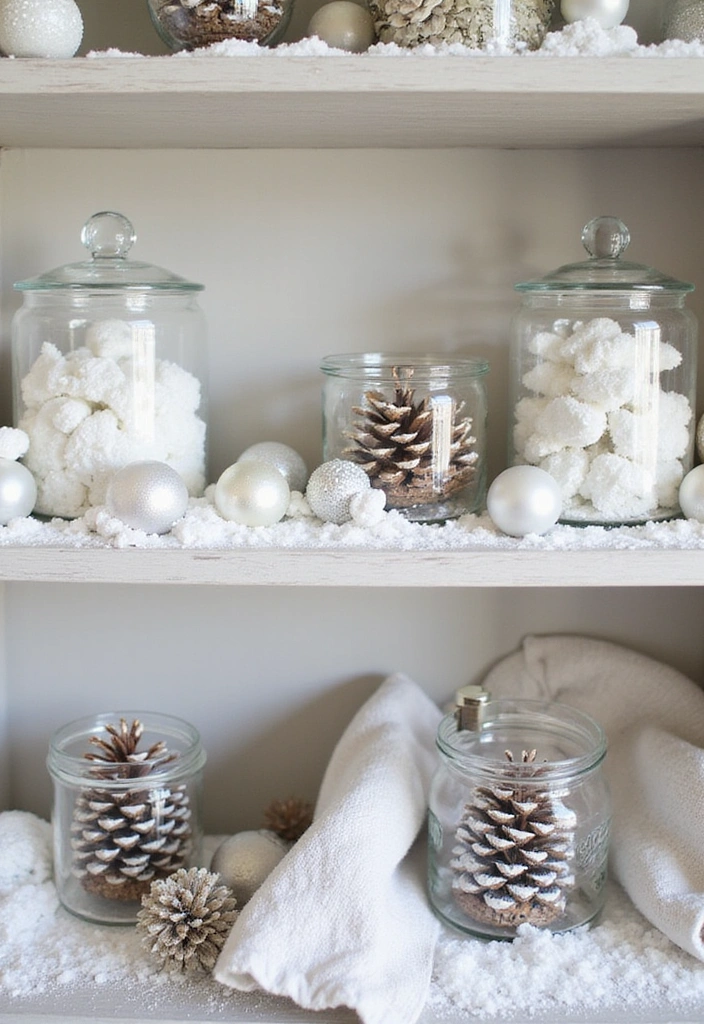 25 Creative Farmhouse Seasonal Shelf Decor Ideas (Get Inspired by #19!) - 2. Cozy Winter Wonderland