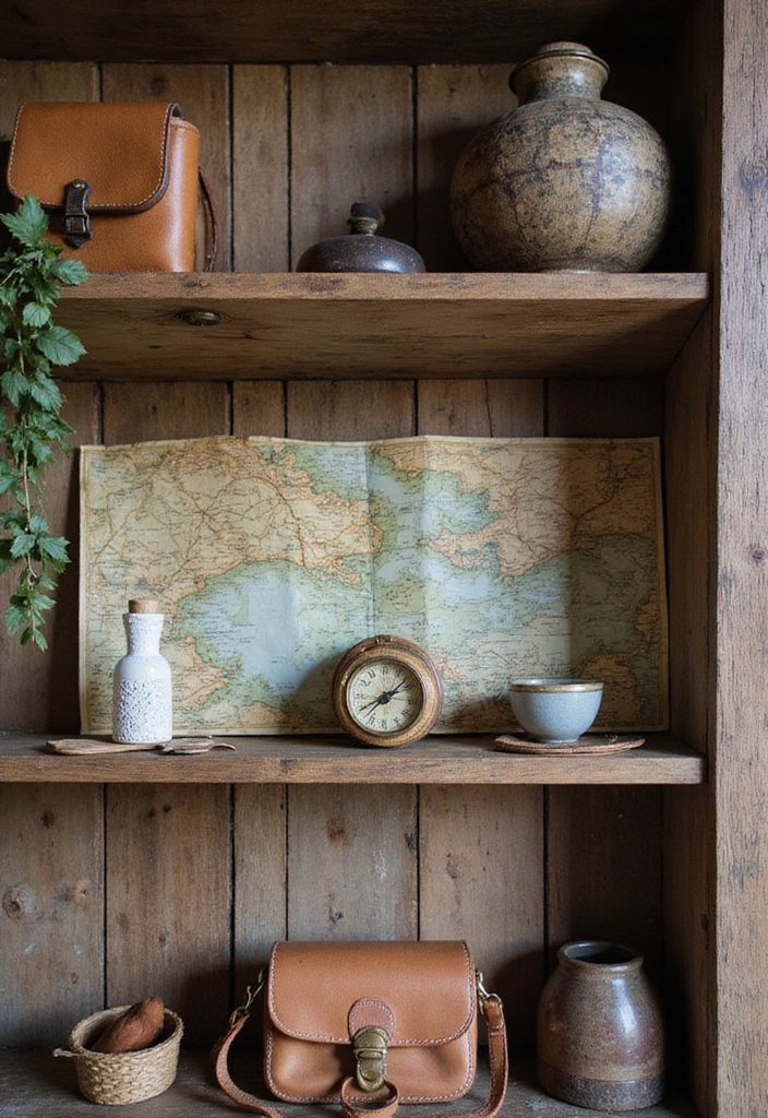 25 Creative Farmhouse Seasonal Shelf Decor Ideas (Get Inspired by #19!) - 21. Outdoor Adventure Spirit