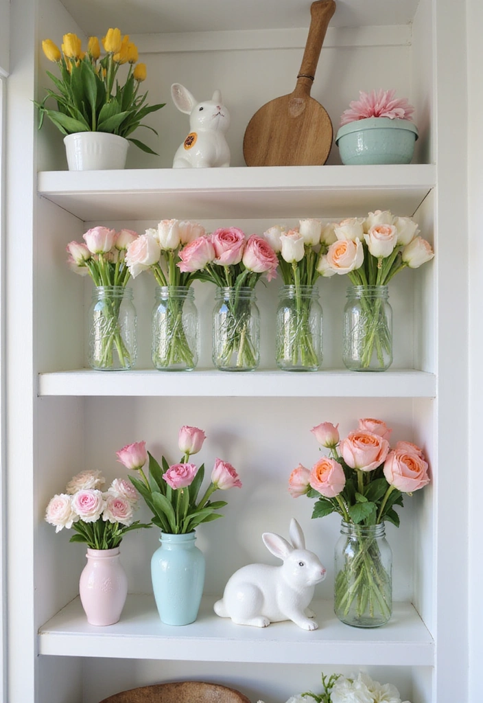 25 Creative Farmhouse Seasonal Shelf Decor Ideas (Get Inspired by #19!) - 3. Springtime Blossoms