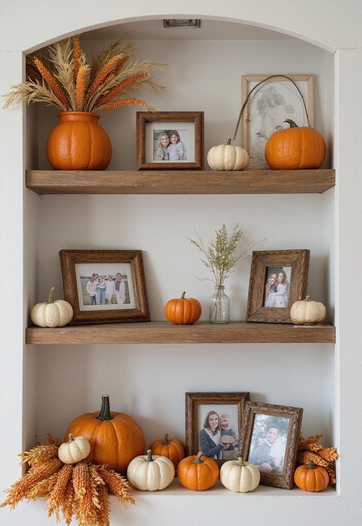 25 Creative Farmhouse Seasonal Shelf Decor Ideas (Get Inspired by #19!) - 4. Rustic Thanksgiving Gathering