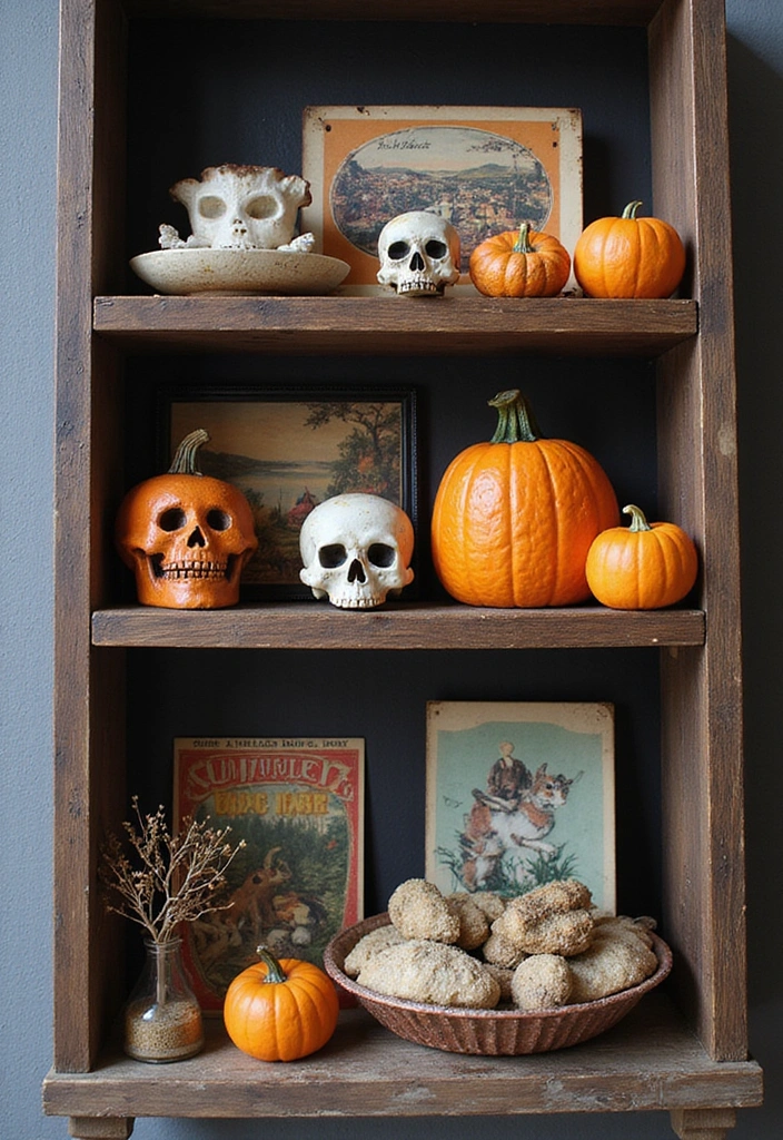 25 Creative Farmhouse Seasonal Shelf Decor Ideas (Get Inspired by #19!) - 6. Whimsical Halloween