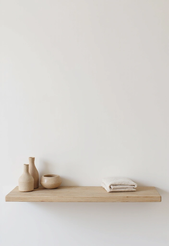 25 Creative Farmhouse Seasonal Shelf Decor Ideas (Get Inspired by #19!) - 7. Minimalist Neutral Vibes