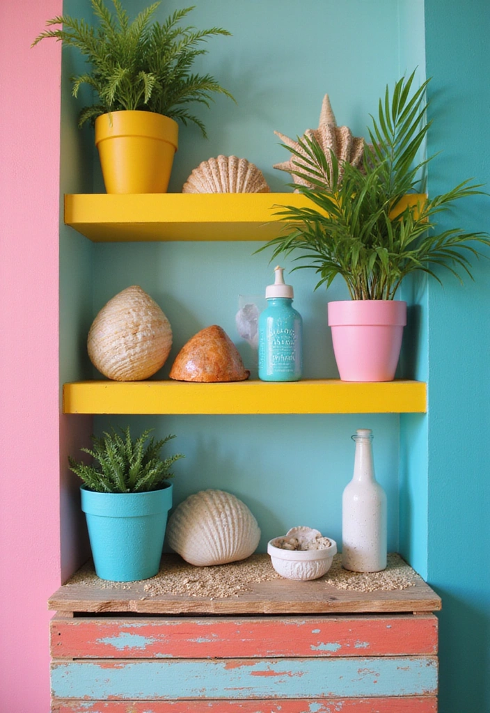 25 Creative Farmhouse Seasonal Shelf Decor Ideas (Get Inspired by #19!) - 8. Tropical Summer Escape