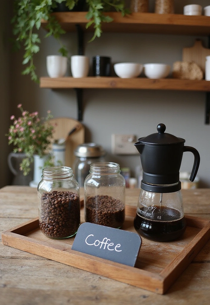 25 Farmhouse Tray Decor Ideas That'll Transform Your Space Into a Cozy Retreat! - 2. Coffee Station Charm
