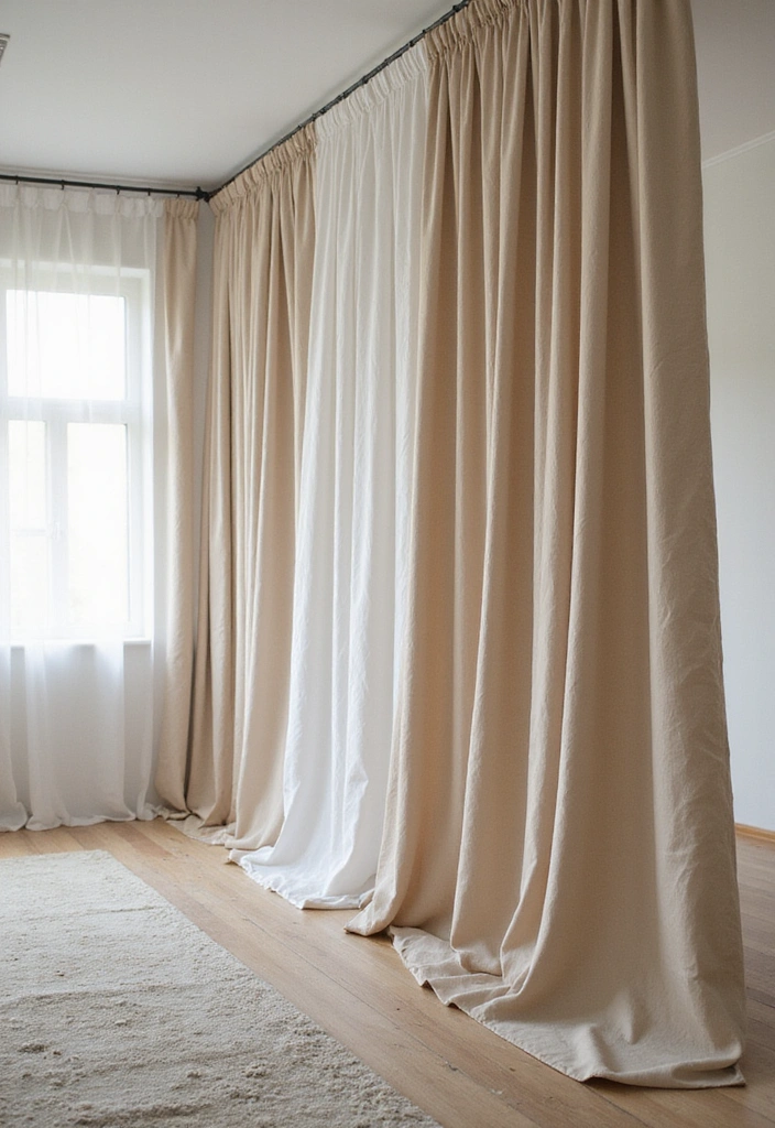 25 Stunning DIY Room Divider Ideas That Will Transform Your Space on a Budget! - 13. Fabric Panels on a Rod