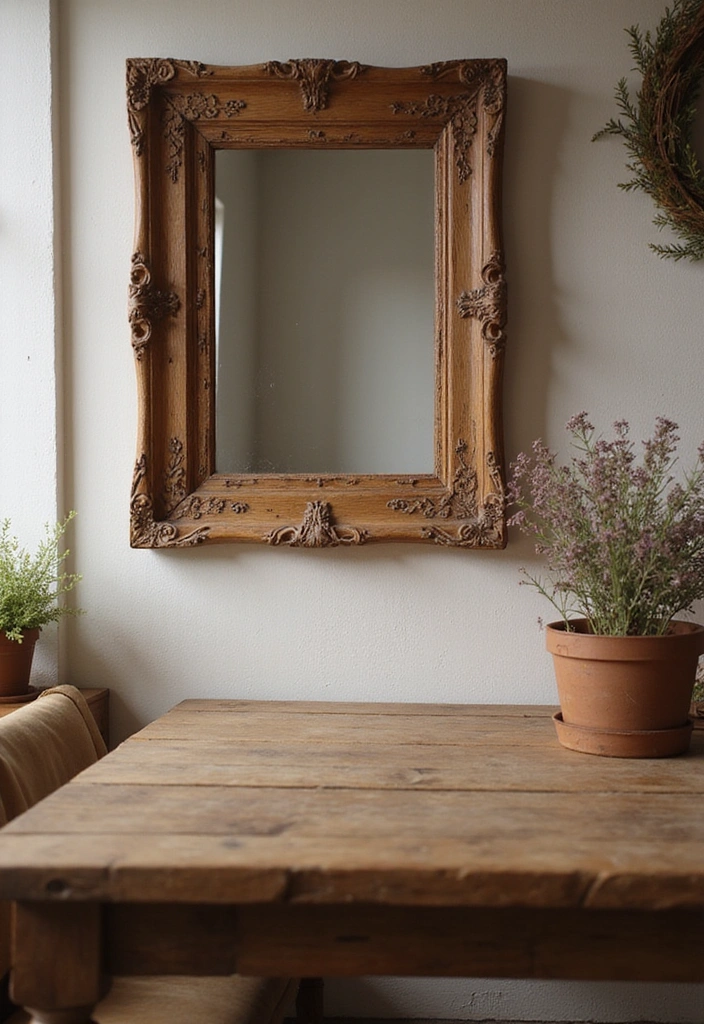 12 DIY Dining Room Mirror Ideas That Are Both Chic and Affordable (Get Inspired by #5!) - 1. Rustic Wooden Frame Mirror