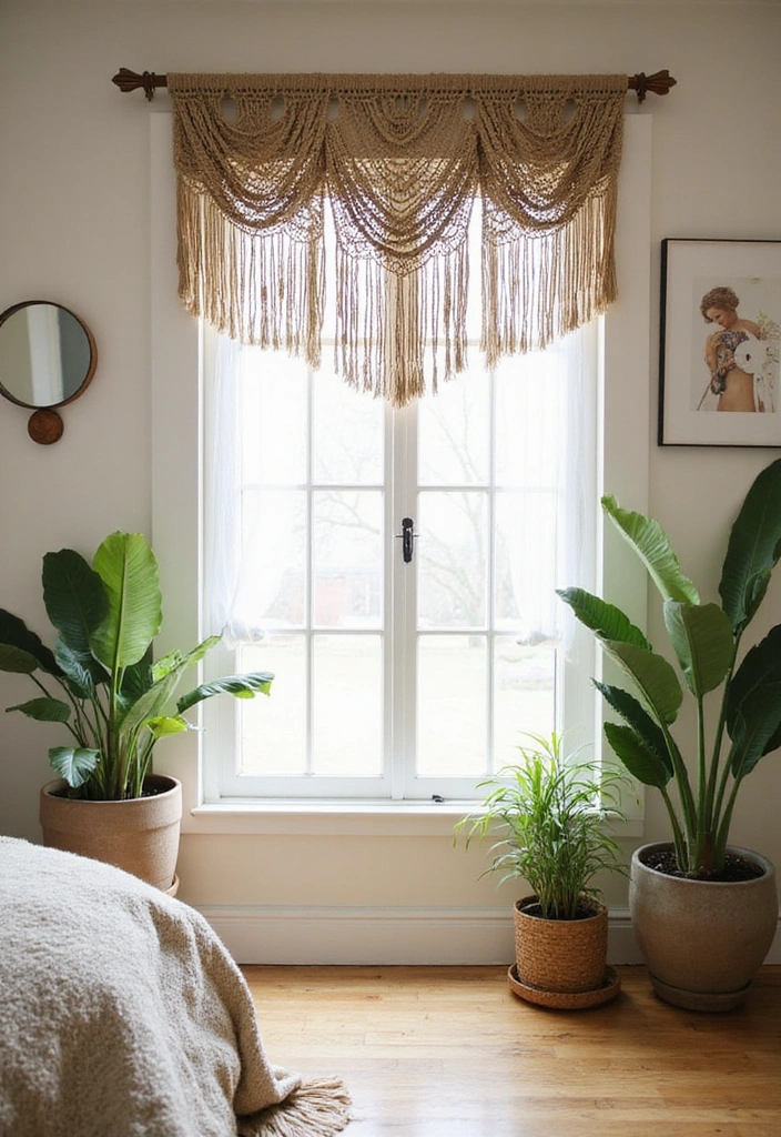 12 Dreamy Bedroom Window Valance Ideas to Transform Your Space Into a Cozy Retreat! - 4. Bohemian Macramé Valance