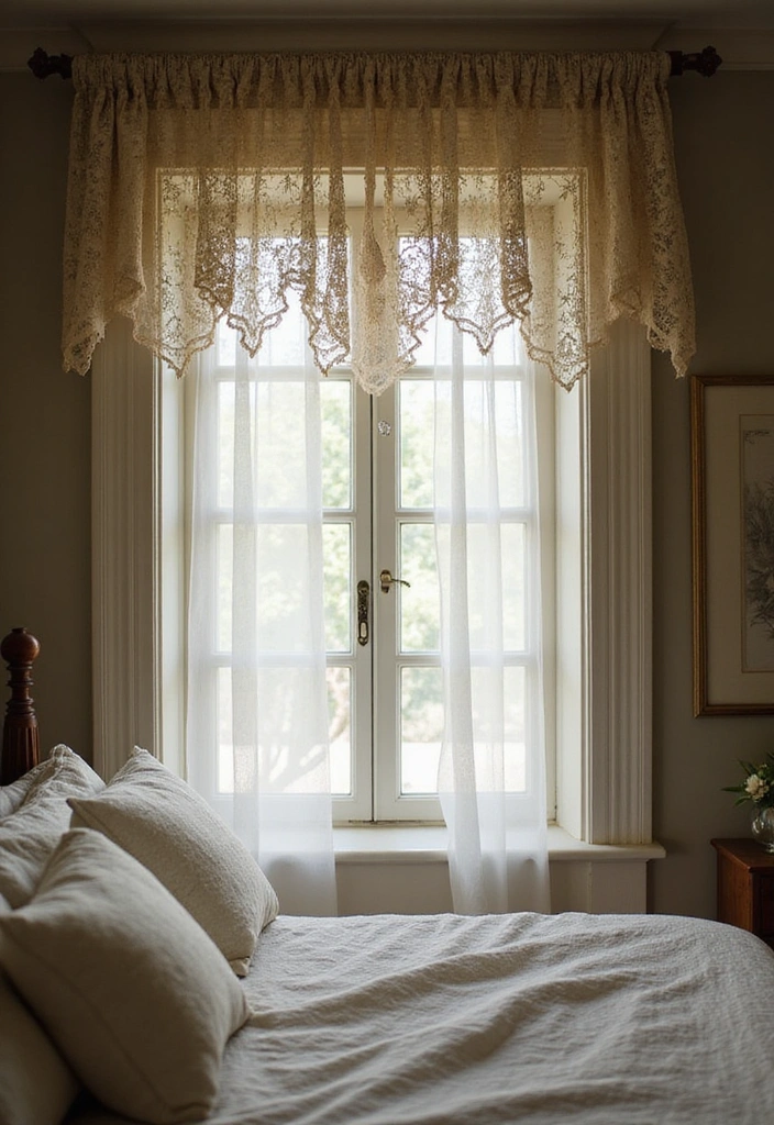12 Dreamy Bedroom Window Valance Ideas to Transform Your Space Into a Cozy Retreat! - 8. Vintage Lace Valance