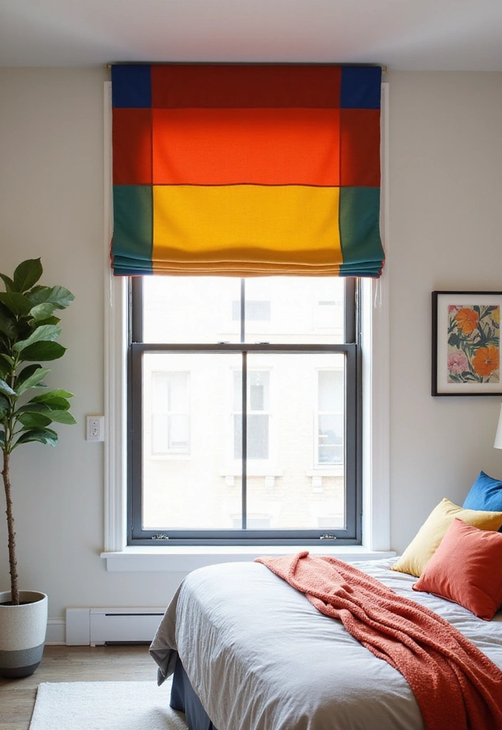 12 Dreamy Bedroom Window Valance Ideas to Transform Your Space Into a Cozy Retreat! - 9. Bold Color Block Valance