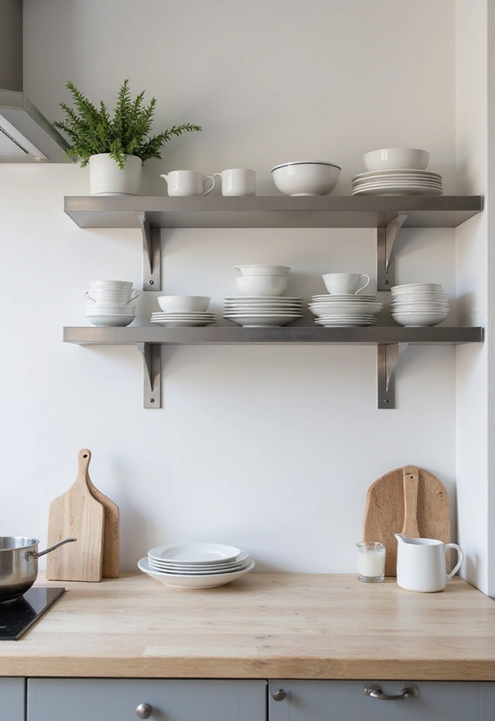 13 Industrial Open Kitchen Shelf Ideas That Will Add Edge to Your Home! - 7. Minimalist Metal Shelves