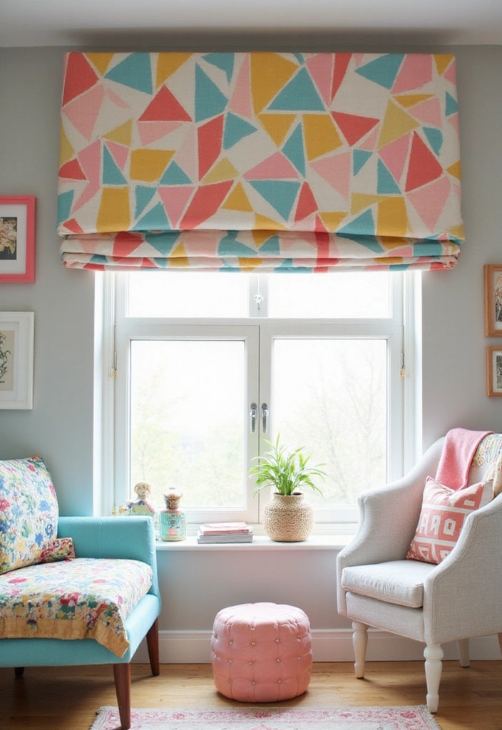 14 Adorable Kids Room Window Valance Ideas That Will Make Them Smile (#3 Is a Winner!) - 10. Colorful Geometric Valance