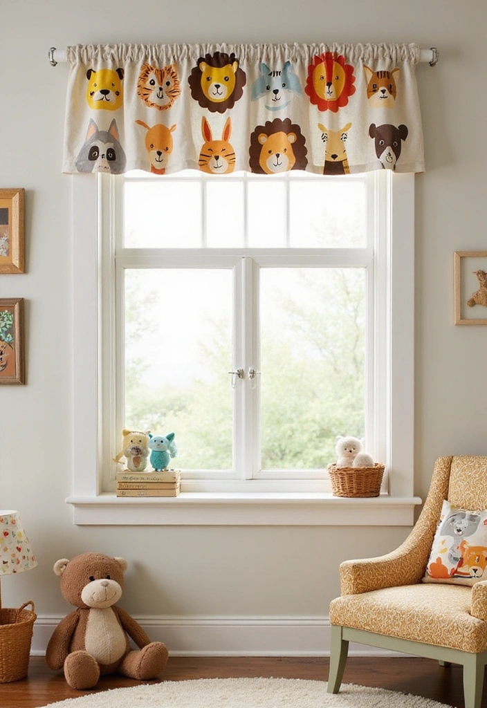 14 Adorable Kids Room Window Valance Ideas That Will Make Them Smile (#3 Is a Winner!) - 13. Fun Animal Faces Valance
