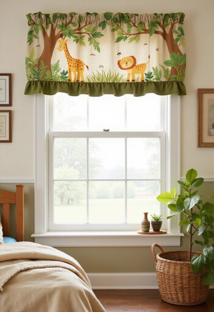 14 Adorable Kids Room Window Valance Ideas That Will Make Them Smile (#3 Is a Winner!) - 2. Safari Adventure Valance