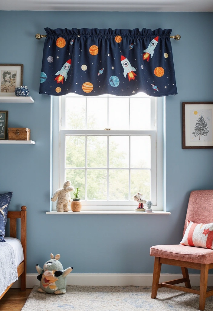 14 Adorable Kids Room Window Valance Ideas That Will Make Them Smile (#3 Is a Winner!) - 4. Outer Space Explorer Valance