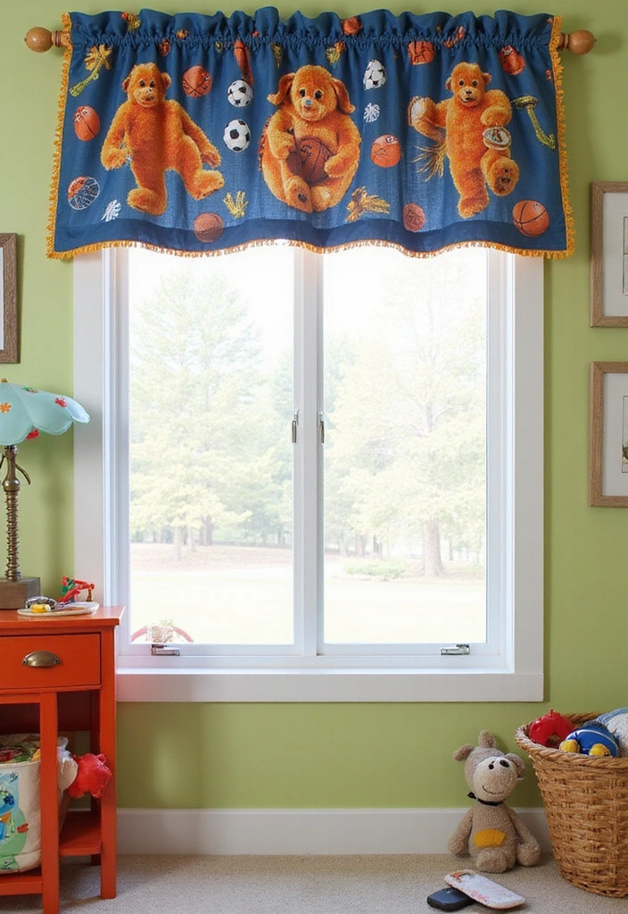 14 Adorable Kids Room Window Valance Ideas That Will Make Them Smile (#3 Is a Winner!) - 6. Sports Mania Valance
