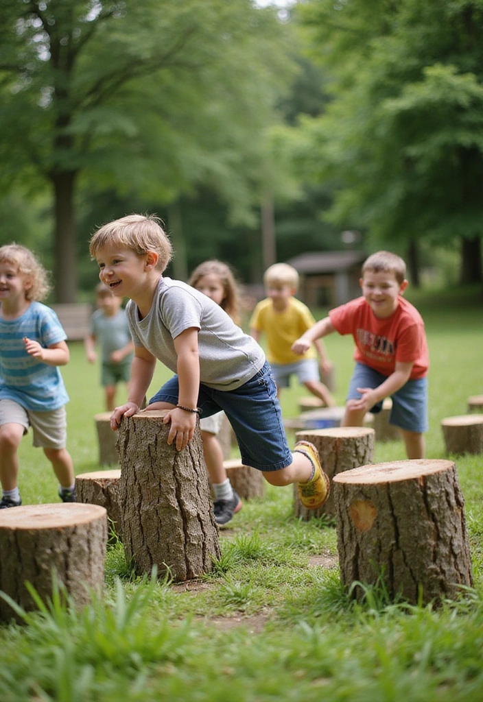 14 Fun Tree Stump Games Your Kids Will Love (And You Will Too!) - 9. Stump Obstacle Course