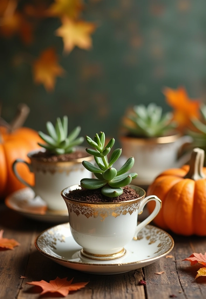14 Stunning Container Vegetable Garden Ideas for Fall (Perfect for Small Spaces!) - 4. Vintage Teacups and Saucers