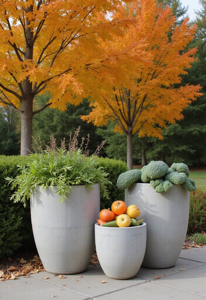 14 Stunning Container Vegetable Garden Ideas for Fall (Perfect for Small Spaces!) - 5. Modern Concrete Planters