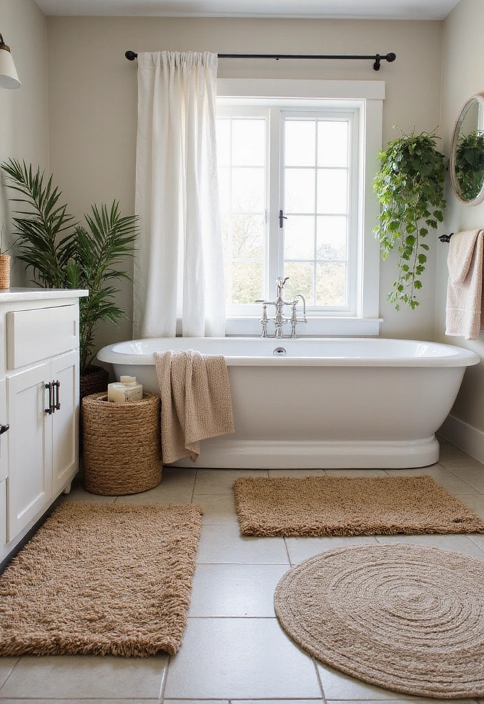 14 Trendy DIY Bathroom Decor Ideas That'll Have Your Guests Asking 'Where Did You Get That?' - 11. Cozy Rug Layering