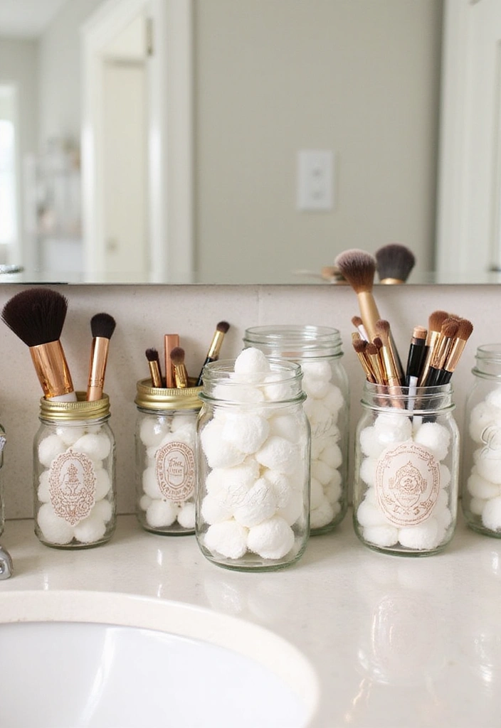 14 Trendy DIY Bathroom Decor Ideas That'll Have Your Guests Asking 'Where Did You Get That?' - 3. DIY Mason Jar Storage Solutions