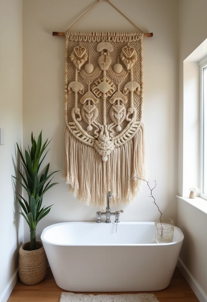 14 Trendy DIY Bathroom Decor Ideas That'll Have Your Guests Asking 'Where Did You Get That?' - 5. Woven Wall Hangings