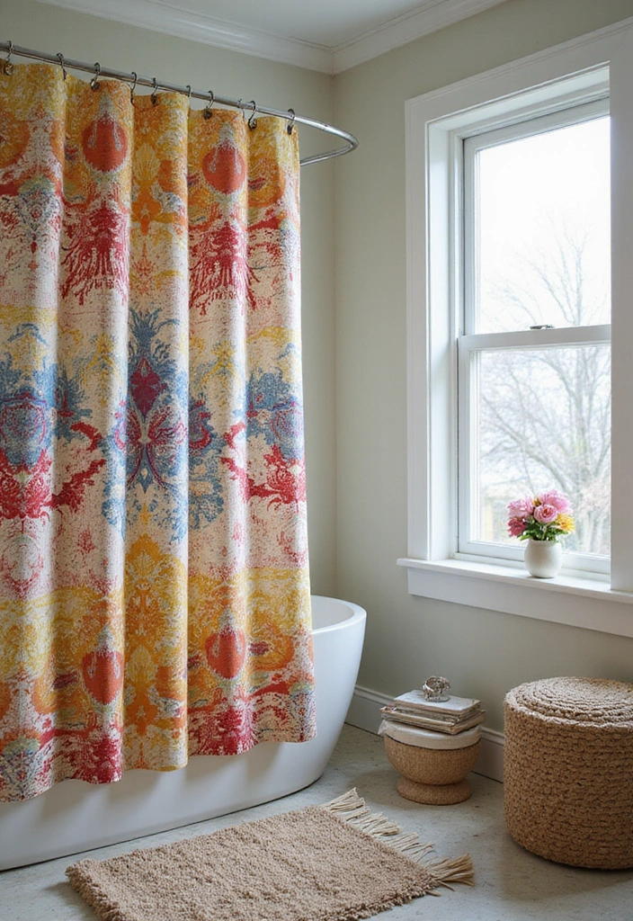 14 Trendy DIY Bathroom Decor Ideas That'll Have Your Guests Asking 'Where Did You Get That?' - 8. Artistic Shower Curtain