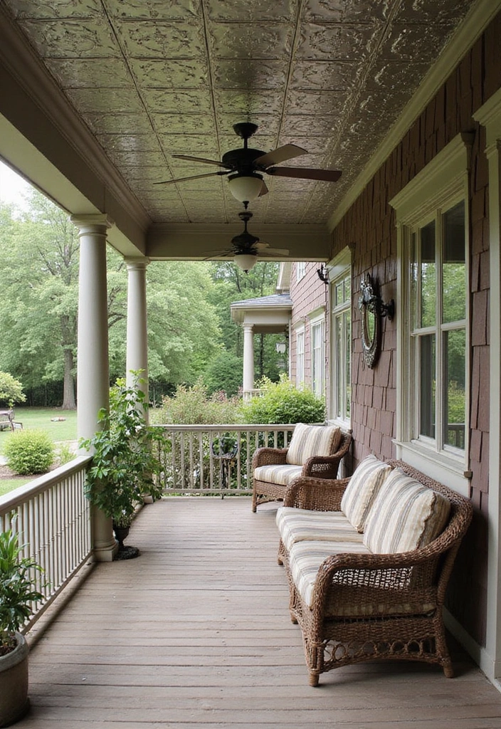 14 Unique Porch Ceiling Materials That Will Elevate Your Outdoor Aesthetic (You’ll Love #8!) - 10. Classic Tin Panels