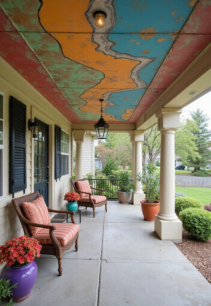 14 Unique Porch Ceiling Materials That Will Elevate Your Outdoor Aesthetic (You’ll Love #8!) - 13. Artistic Murals