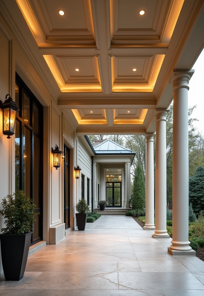 14 Unique Porch Ceiling Materials That Will Elevate Your Outdoor Aesthetic (You’ll Love #8!) - 4. Elegant Coffered Ceiling