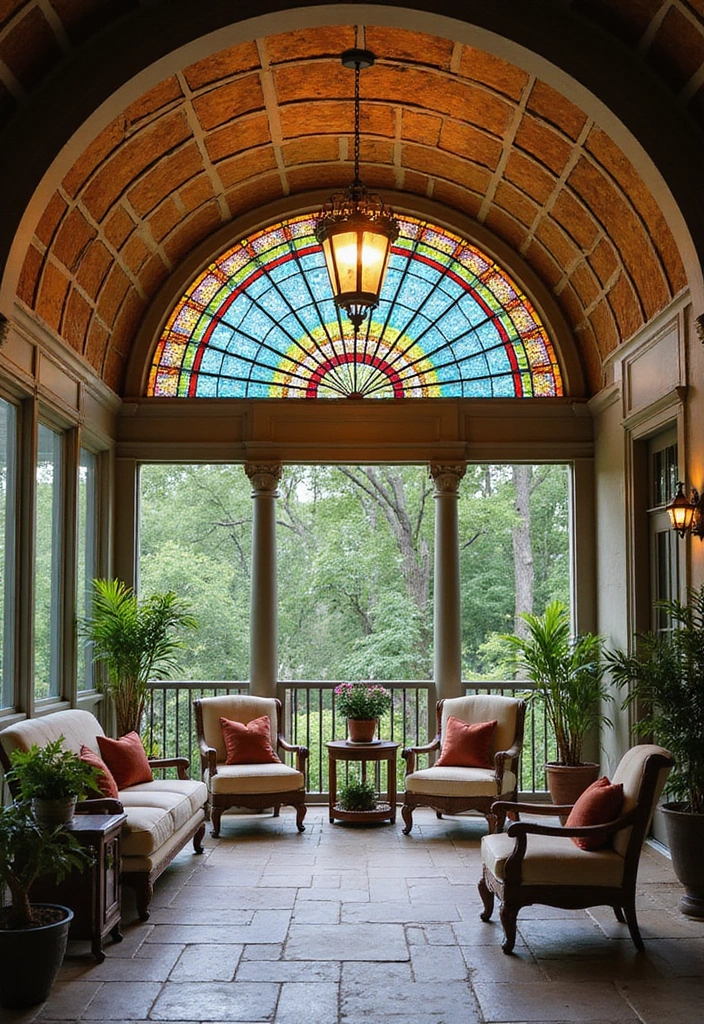 14 Unique Porch Ceiling Materials That Will Elevate Your Outdoor Aesthetic (You’ll Love #8!) - 8. Stunning Stained Glass