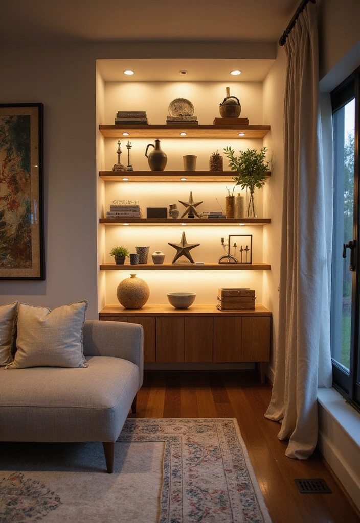 16 Beach Themed Lighting Ideas That Will Turn Your Living Room into a Relaxing Oasis! - 16. Under-shelf Lighting