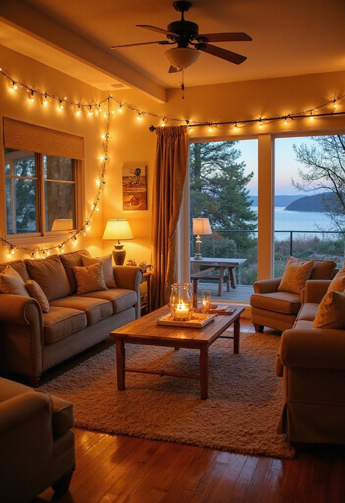 16 Beach Themed Lighting Ideas That Will Turn Your Living Room into a Relaxing Oasis! - 3. Coastal String Lights