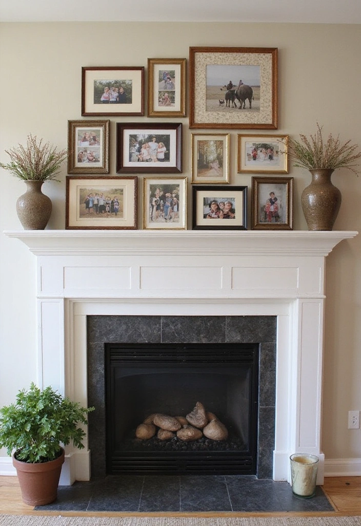 16 Charming Wall Art Ideas for Your Farmhouse Mantel That'll Wow Your Guests (#9 Is a Must-See!) - 4. Gallery Wall with Family Photos