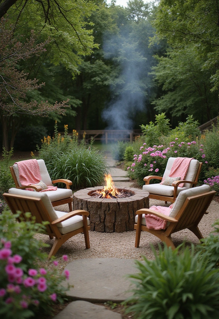 16 Cozy Tree Stump Fire Pit Ideas That'll Make Your Evenings Magical! (Check Out #3!) - 14. Stump Fire Pit with Surrounding Gardens