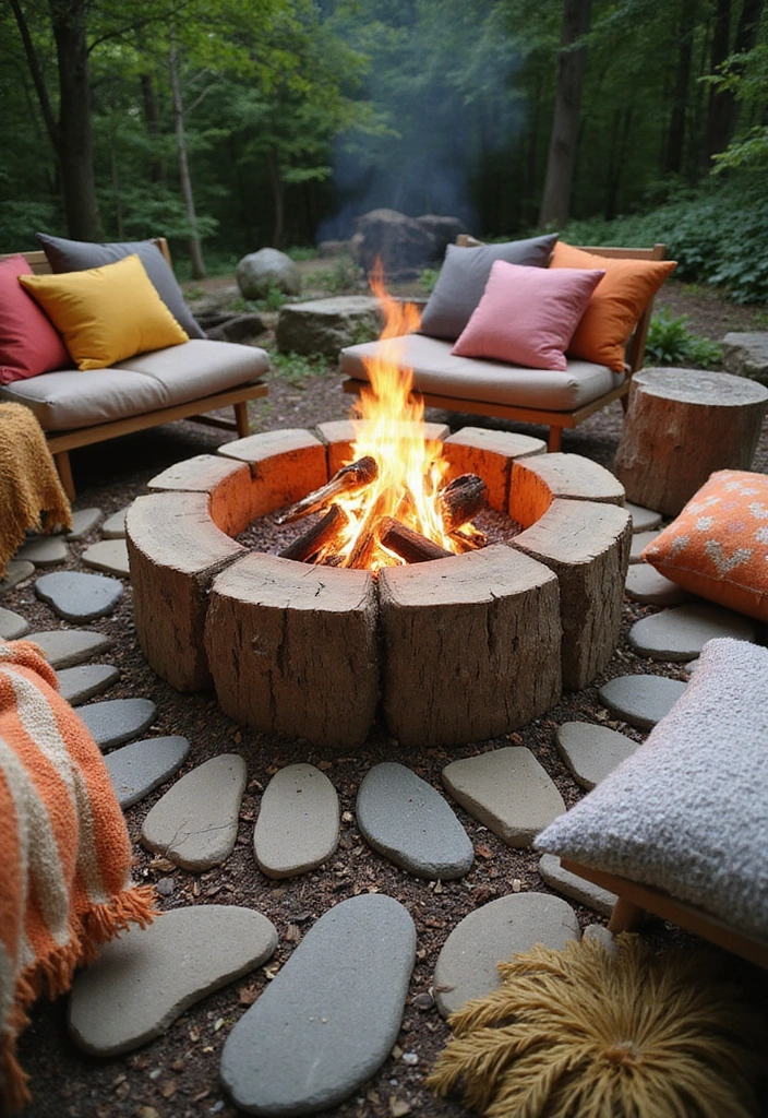 16 Cozy Tree Stump Fire Pit Ideas That'll Make Your Evenings Magical! (Check Out #3!) - 3. Stump and Stone Combo