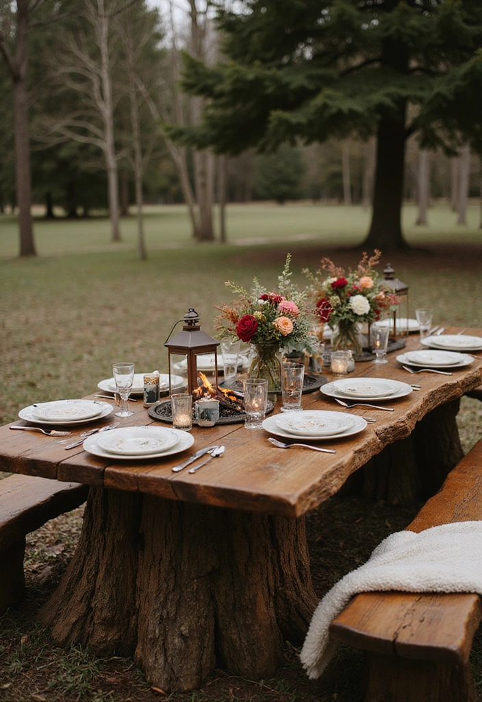 16 Cozy Tree Stump Fire Pit Ideas That'll Make Your Evenings Magical! (Check Out #3!) - 8. Tree Stump Picnic Table Fire Pit