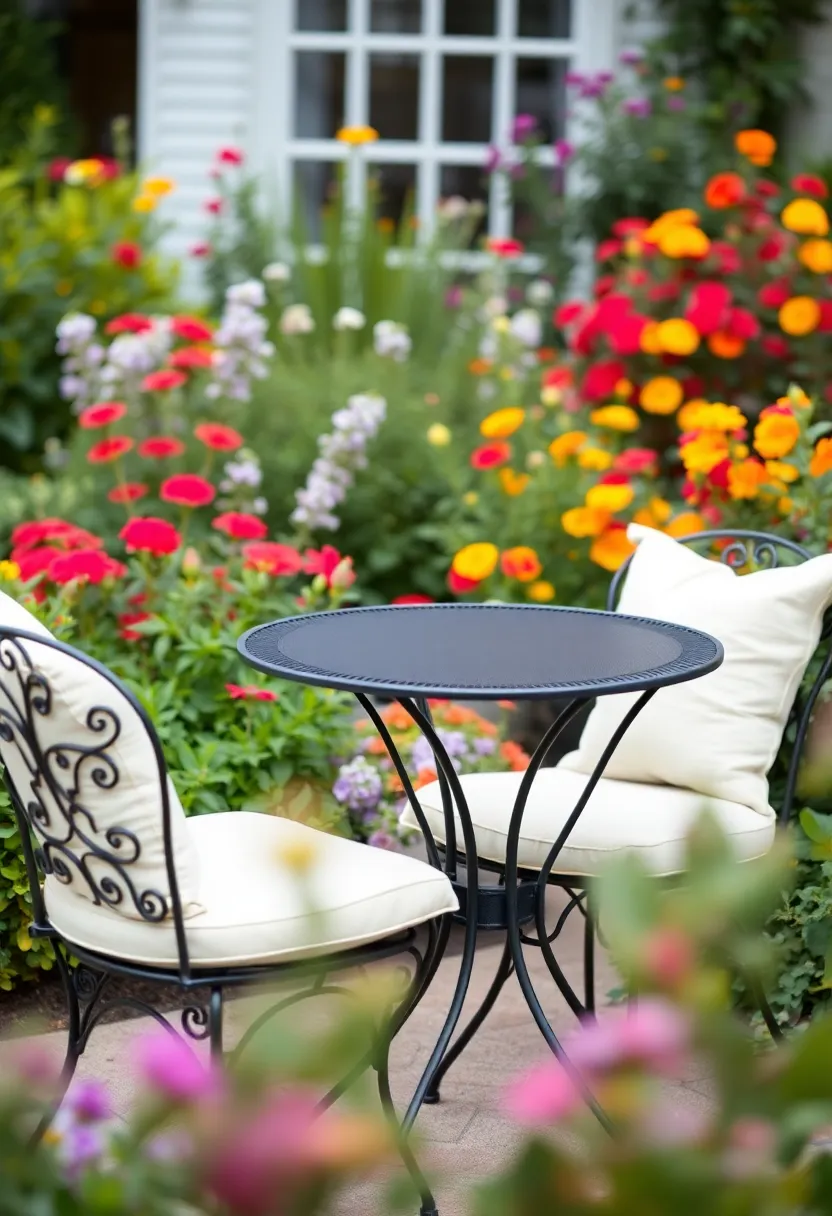 16 Luxury Garden Bistro Set Ideas That’ll Make You Feel Like Royalty (You’ll Want #9!) - 12. Stylish Metal Frames with Cushions