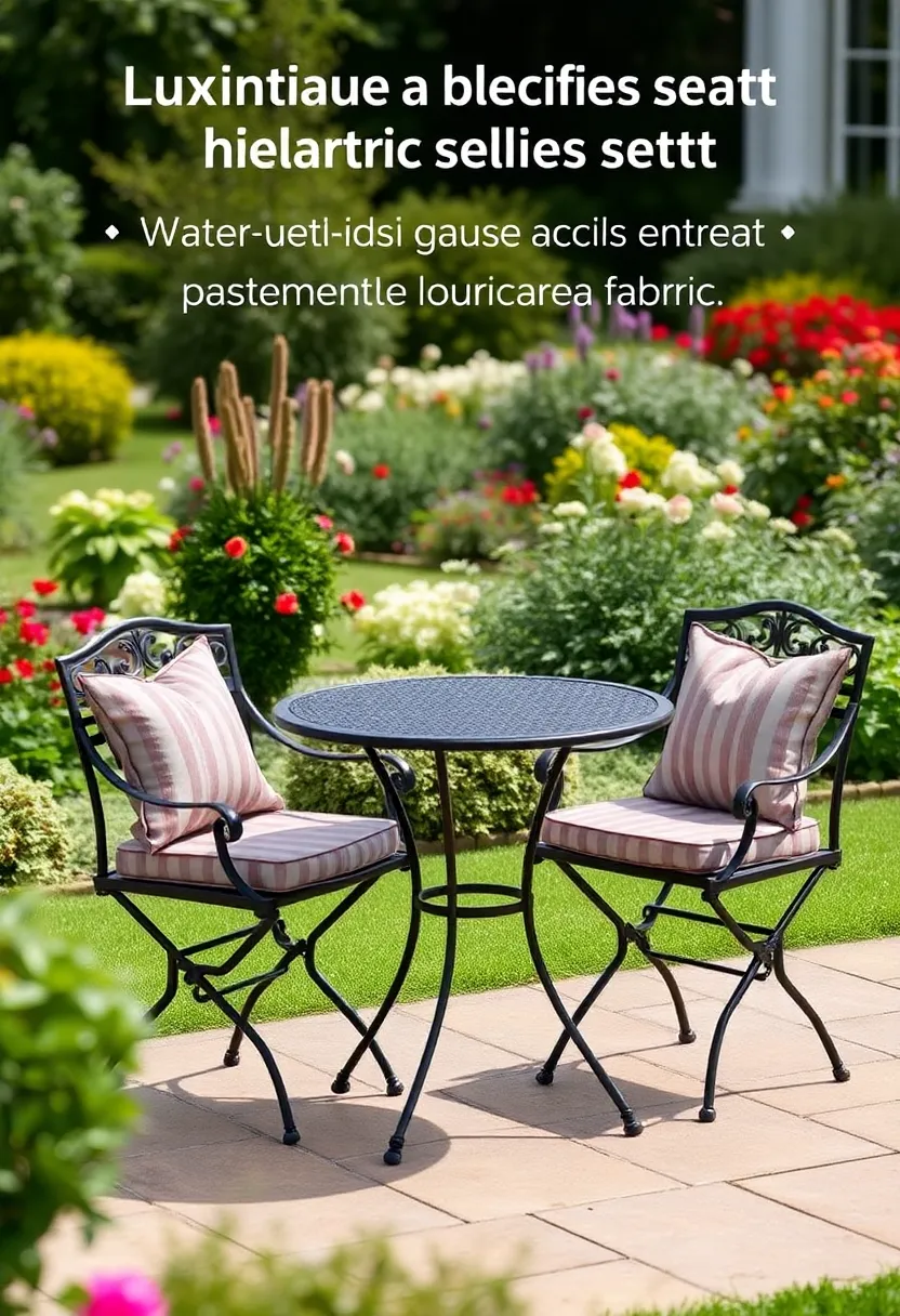 16 Luxury Garden Bistro Set Ideas That’ll Make You Feel Like Royalty (You’ll Want #9!) - 15. Serene Water-Resistant Fabrics