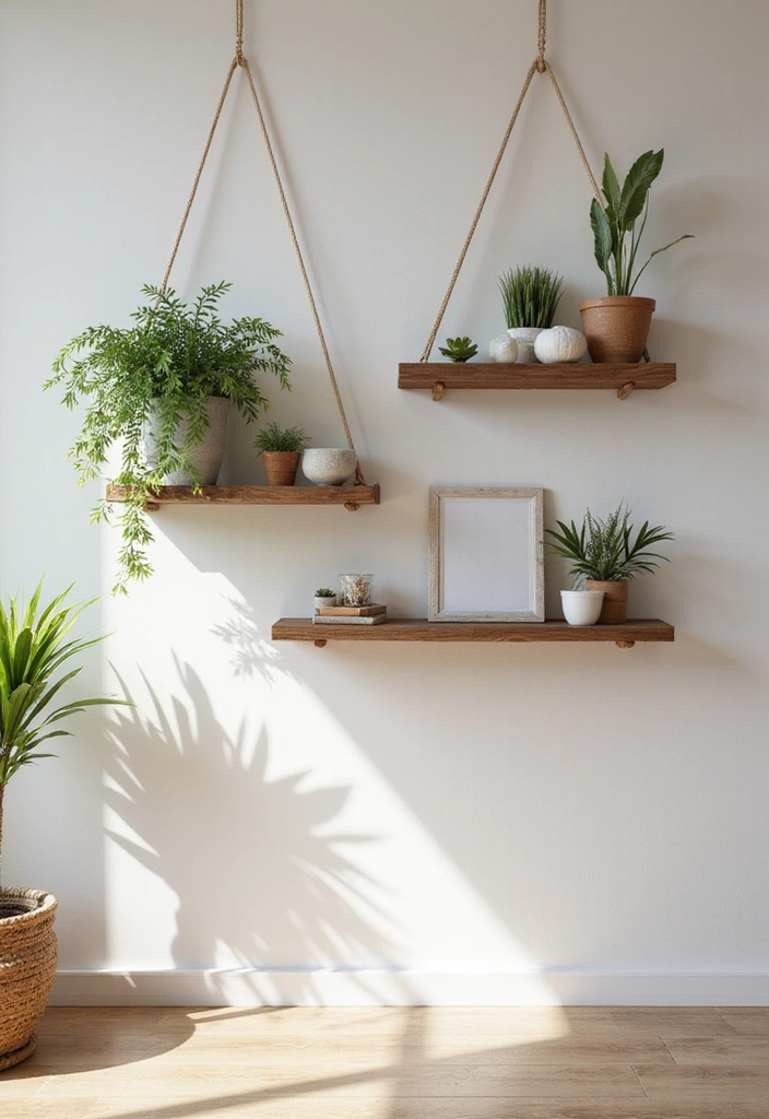 16 Minimalist DIY Wall Hangings That'll Elevate Your Space (You’ll Want to Copy #4!) - 8. Hanging Wooden Shelves