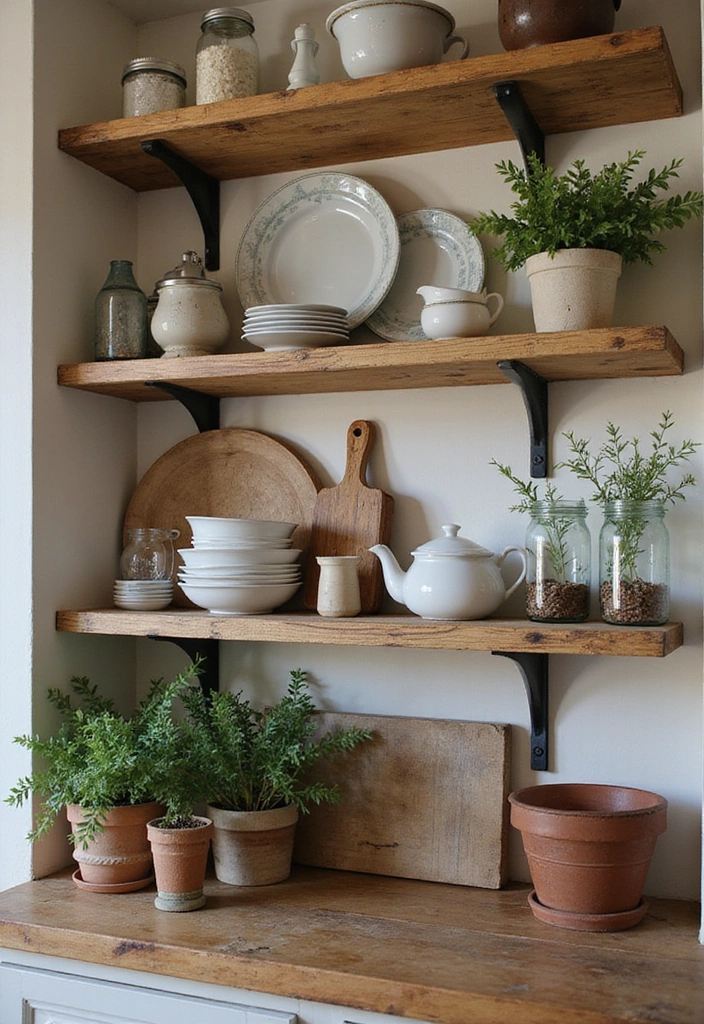 16 Rustic Open Kitchen Shelf Ideas That Bring Warmth to Your Home (Warning: #5 Is a Must-See!) - 1. Farmhouse Elegance