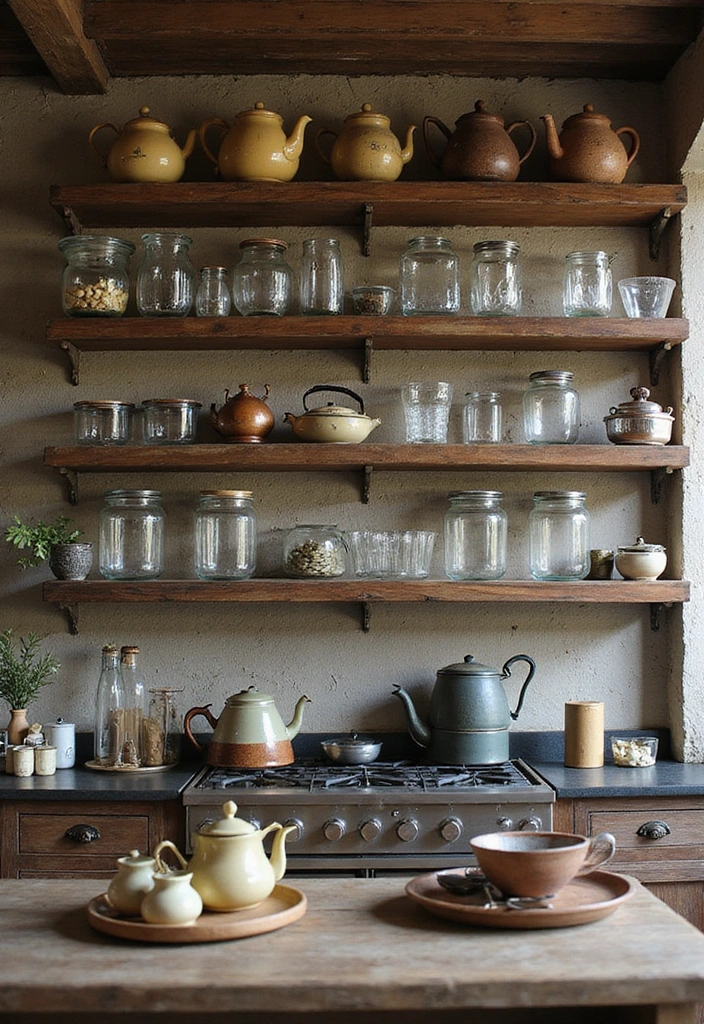 16 Rustic Open Kitchen Shelf Ideas That Bring Warmth to Your Home (Warning: #5 Is a Must-See!) - 10. Mix & Match Styles