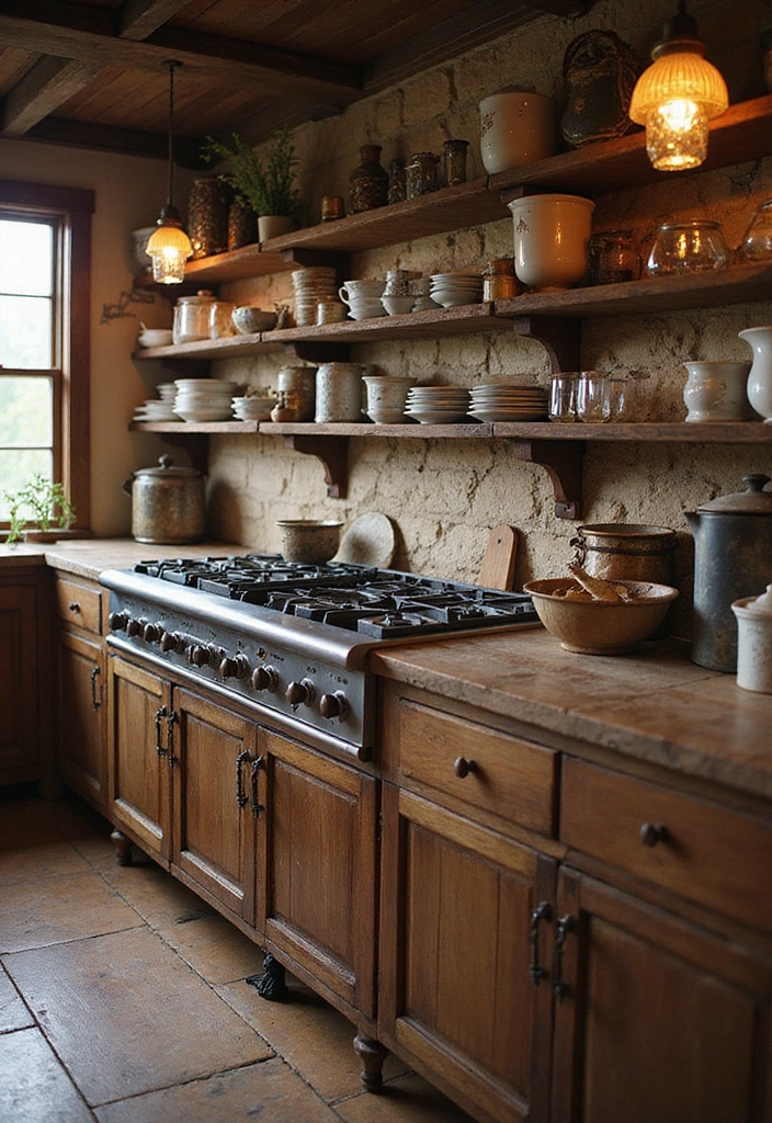 16 Rustic Open Kitchen Shelf Ideas That Bring Warmth to Your Home (Warning: #5 Is a Must-See!) - 14. Family Heritage