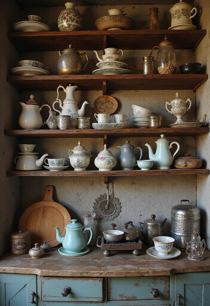 16 Rustic Open Kitchen Shelf Ideas That Bring Warmth to Your Home (Warning: #5 Is a Must-See!) - 3. Vintage Finds