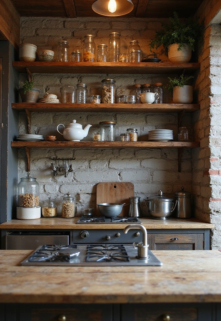 16 Rustic Open Kitchen Shelf Ideas That Bring Warmth to Your Home (Warning: #5 Is a Must-See!) - 7. Layered Textures