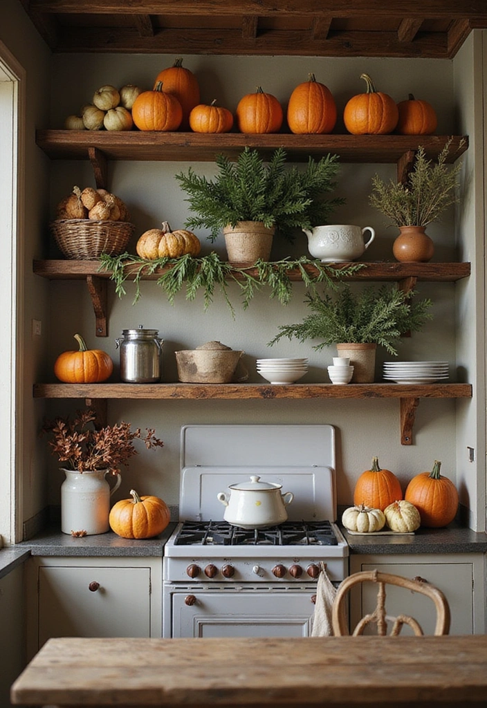 16 Rustic Open Kitchen Shelf Ideas That Bring Warmth to Your Home (Warning: #5 Is a Must-See!) - 8. Seasonal Displays