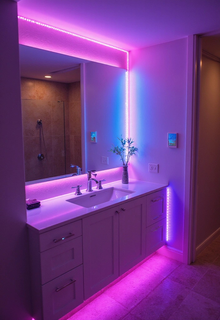 17 Bathroom Lighting Ideas That Will Instantly Elevate Your Space (#11 Is Pure Magic!) - 5. Colorful LED Strips