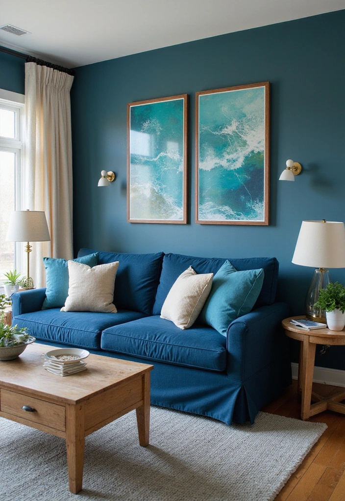 17 Beach Color Palettes That Will Refresh Your Living Room and Your Spirit! - 1. Ocean Wave Blues