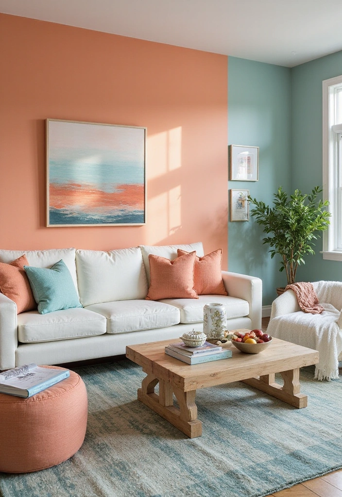 17 Beach Color Palettes That Will Refresh Your Living Room and Your Spirit! - 15. Apricot and Ocean Mist