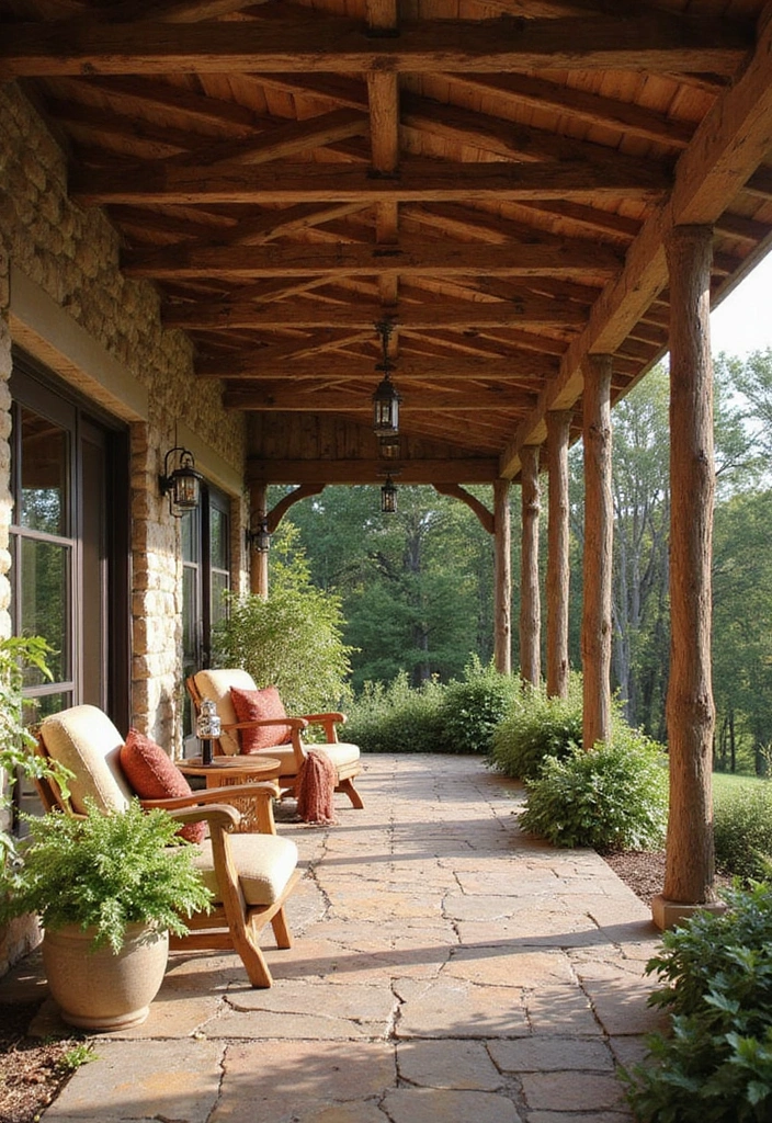 17 Decorative Porch Ceiling Beams That Will Add Character to Your Home (Wait Until You See #6!) - 1. Rustic Wooden Beams for a Cozy Vibe